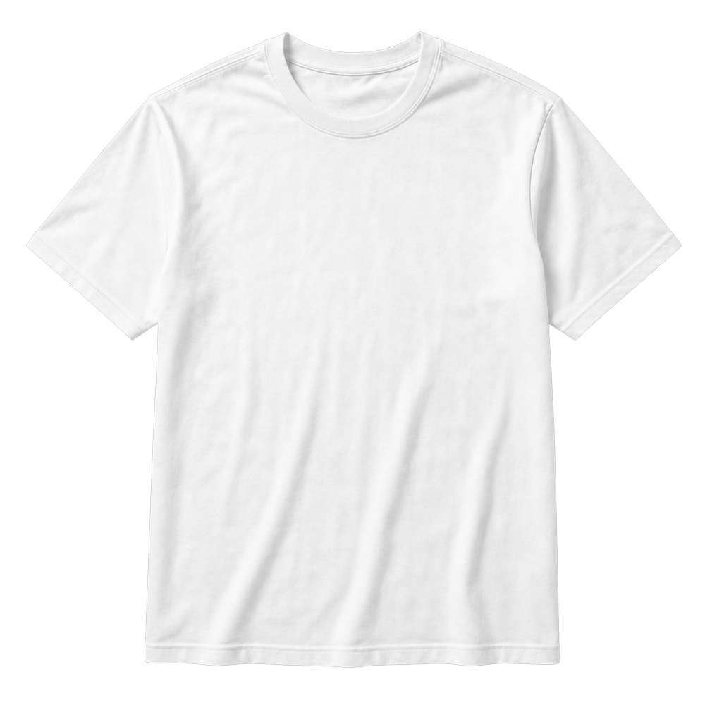 A white tee, photographed flat, front